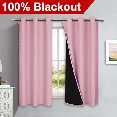 100% Blackout Curtains with Thermal Insulation - 2 Panels, 42" x 63", Crystal Pink