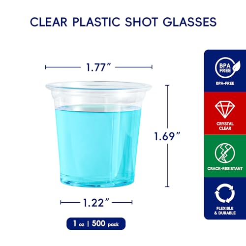 JOLLY CHEF 1 oz 500 Pack Clear Plastic Shot Glasses Disposable Jelly Cups