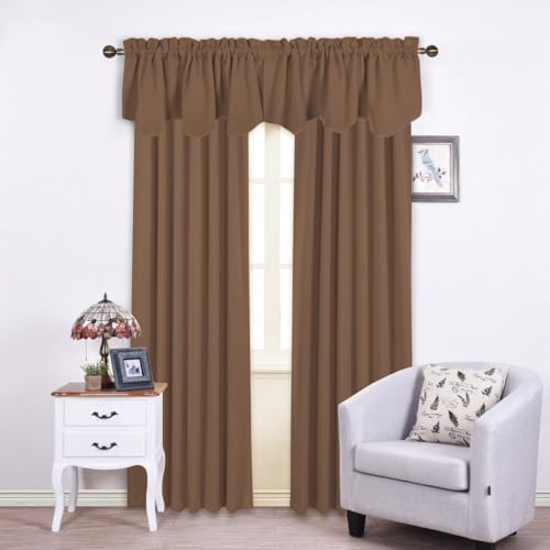 NICETOWN Valance Curtains for Windows, Rustic Farmhouse Window Treatment Short Blackout Valances for Shower Decor/Basement/Thanksgiving, 4 Panels, 52 W x 18L, Cappuccino