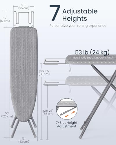 SONGMICS Foldable Ironing Board with 4-Layer Cover and 7-Height Adjustments