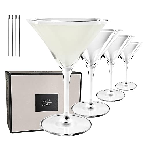 Lead-Free Crystal Martini Glasses, 7oz Handblown Cocktail Glassware - Set of 4