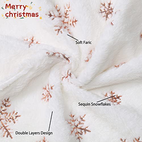 55 Inch Rose Gold Snowflake Faux Fur Christmas Tree Skirt with Fasteners