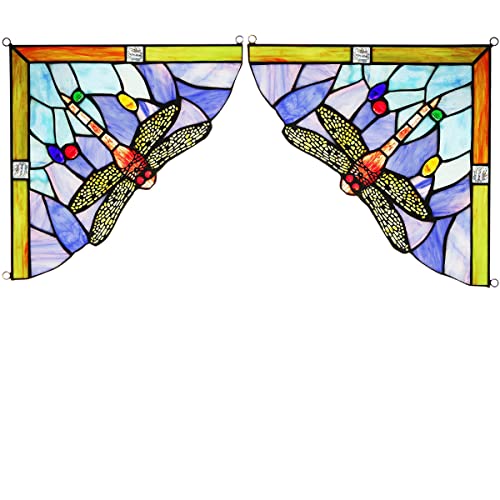 Blue Dragonfly Stained Glass Window Panels - Handmade Art Decor