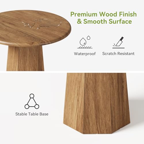 31.5-inch Round Dining Table, Rustic Brown Wood Kitchen Table for 4