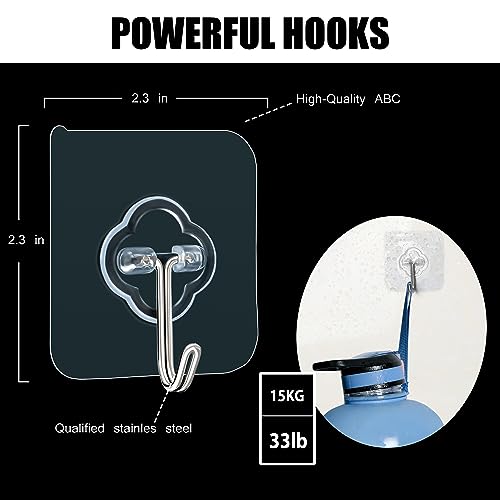 32 Pack Heavy Duty Adhesive Hooks, Transparent Reusable Wall Hooks