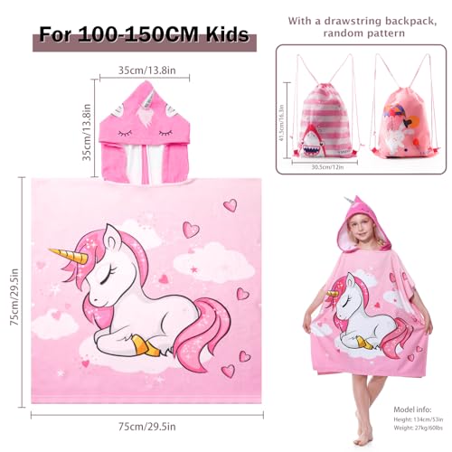 MOKANI Kids Hooded Poncho Towel - Soft Microfiber Beach & Bath Robe (Ages 6-14)