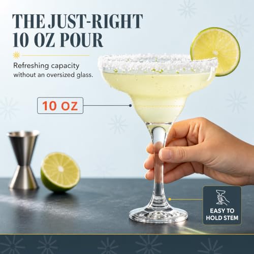 Vikko Set of 6 Clear 10oz Margarita Glasses for Cocktails & Frozen Drinks