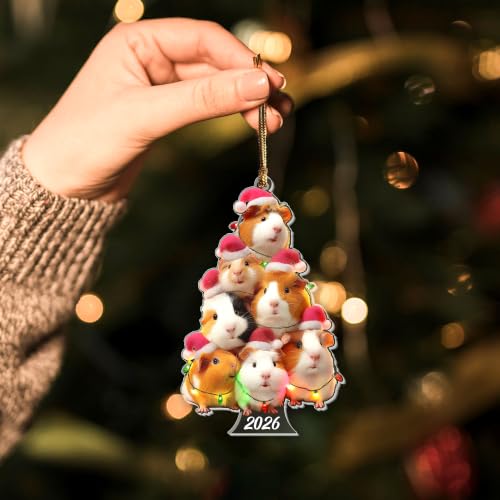 Guinea Pig Tree 2026 Christmas Ornament - Double-Sided Acrylic, 3.85" - HENGAPAMAS (Guinea Pig Variation)