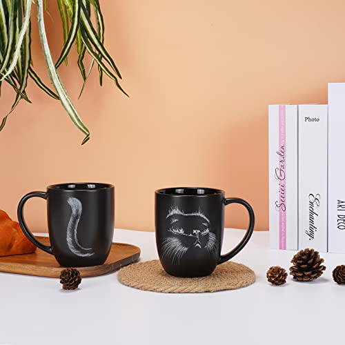 Black Cat Coffee Mug - 14 oz Hand-Drawn Ceramic Gift for Cat Lovers