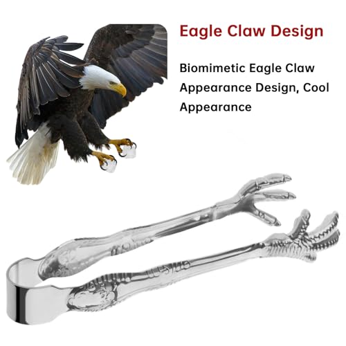 Eispap Silver Ice Tongs with Eagle Claw Non-Slip Grip Stainless Steel Serving Utensils
