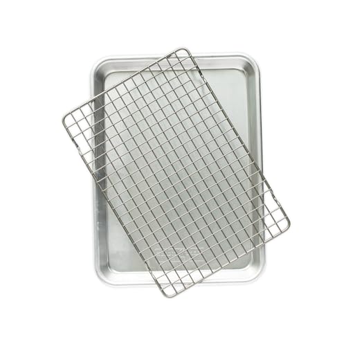 Aluminum Quarter Sheet Baking Pan with Oven-Safe Nonstick Grid Rack