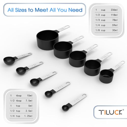 10-Piece Measuring Cups and Spoons Set with Stainless Steel Handles - Black