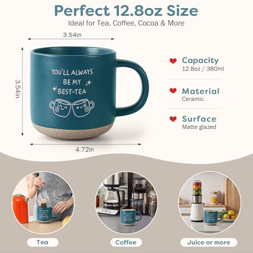 FreeJac BEST-TEA Blue Mug - 12.8oz Ceramic Coffee & Tea Cup for Women, Unique Gift for Bestie & Sister