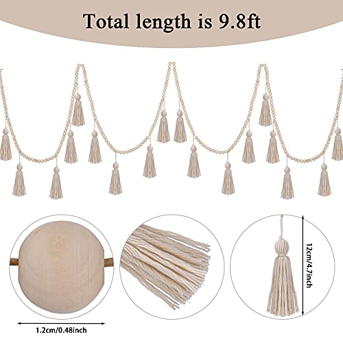 Boho Tassel Garland with Wood Beads - 9.8ft Macrame Wall Hanging Decor