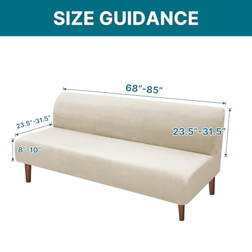 Thick Velvet Futon Slipcover - Ivory Armless Furniture Protector
