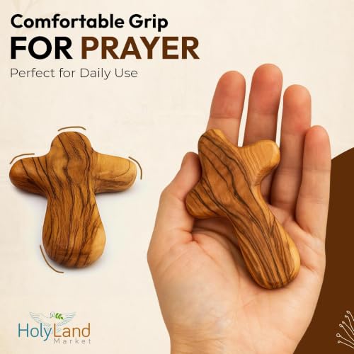 4-Inch Handcrafted Olive Wood Comfort Cross with Velvet Bag & Prayer Card