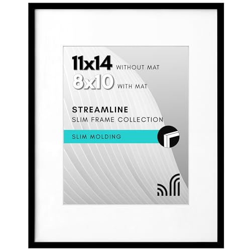 11x14 Black Wall Picture Frame with Mat for 8x10 - Shatter-Resistant Glass