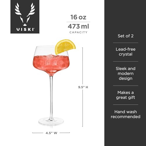 Viski Classic Angled Stemmed Cocktail Glasses Set of 2, 16 oz - Elegant Barware for Aperol & Spritz