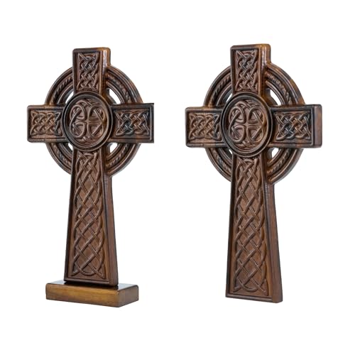 10-Inch Hand-Carved Wooden Celtic Cross Wall Art for Home Decor