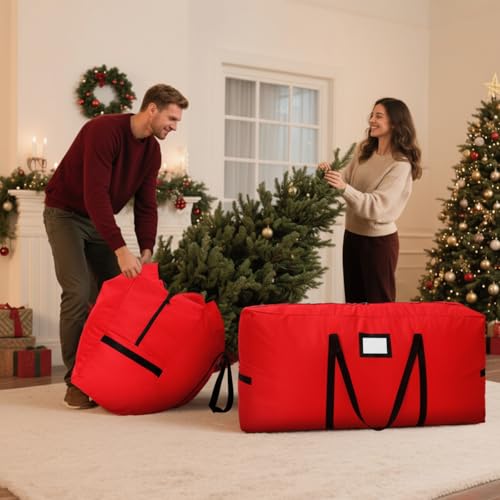 Shinylin 2-Pack Christmas Tree Storage Bags with Handles & Zippers, 2 Containers for Holiday Decor