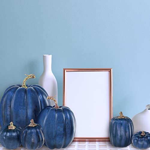7 Pcs Navy Blue Artificial Pumpkins - Decorative Foam Fall Centerpieces