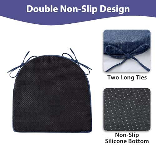 Non-Slip Dining Chair Cushions 16x16 - Set of 4 Navy Seat Pads