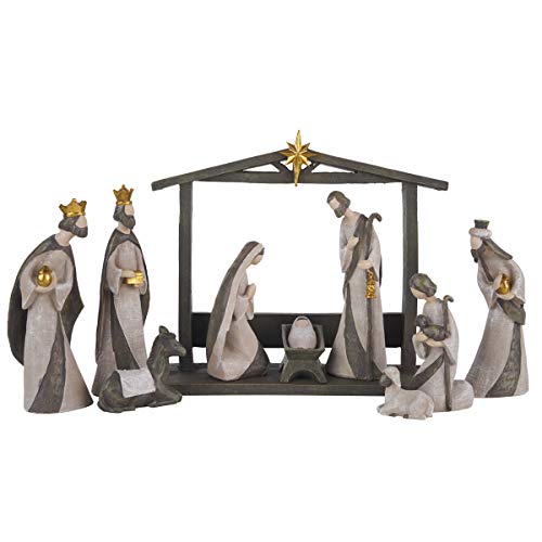 10-Piece Holy Family Nativity Set - Resin Manger Scene Christmas Decor