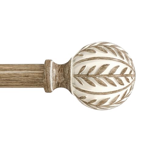 Rustic 1-Inch Heavy Duty Adjustable Curtain Rod Set with Wood Grain Finials