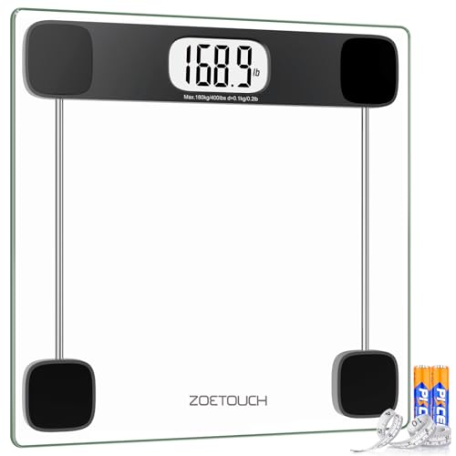 ZOETOUCH Transparent Digital Body Weight Scale with Measuring Tape, 400lb Capacity