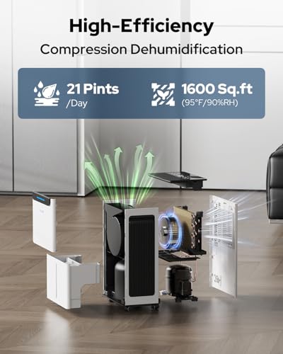 Compressor Dehumidifier for Basement 21 Pint/Day with Drain Hose