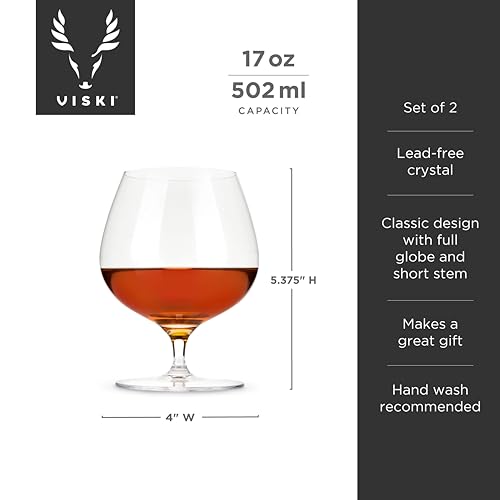 Viski Cognac Glass Set - Wingback Brandy Glasses for Whiskey & Cocktails, 17oz, Set of 2