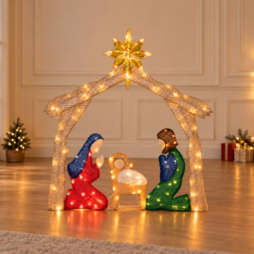 Outdoor Nativity Scene with Lights - 48 Inch Christmas Manger Display with 140 LEDs