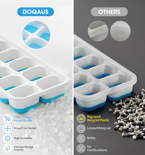 Silicone Ice Cube Tray Set with Lid, Bin & Scoop - 4 Pack Stackable