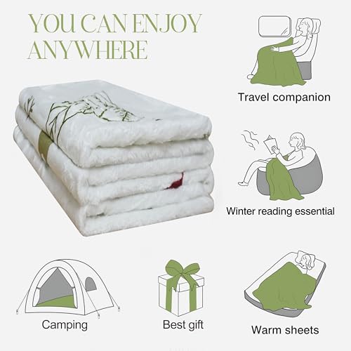 Wefrea Christmas Throw Blanket with Holiday Tree Design - White, Green, Red, 50x60 inches