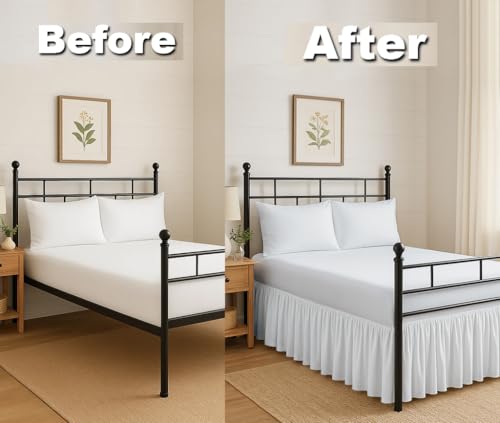 Ruffled Microfiber Bed Skirt with Split Corners - 18 Inch Drop, Full, White