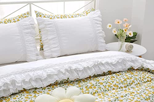 White Ruffled Lace Flat Sheet - 100% Cotton Twin/Twin XL Bed Top Sheet