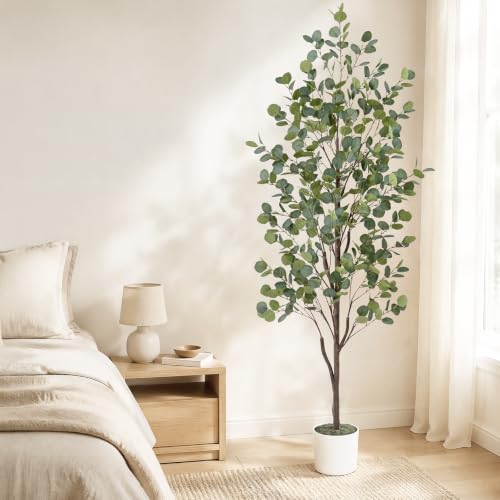 6FT Faux Eucalyptus Tree with Natural Wood Trunk & Planter