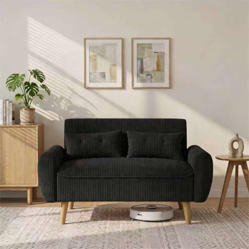 48-Inch Mid-Century Modern Loveseat Sofa with Thick Cushions, Black