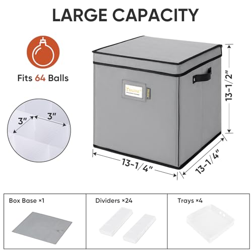Christmas Ornament Storage Box with Dividers Hard Container Bin
