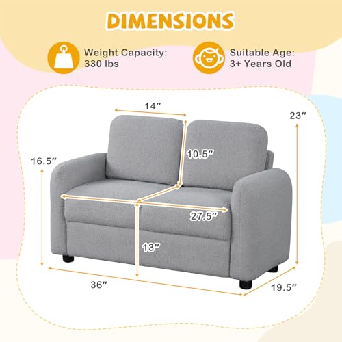 2-Seater Toddler Sofa with Teddy Fleece Upholstery and Wooden Frame
