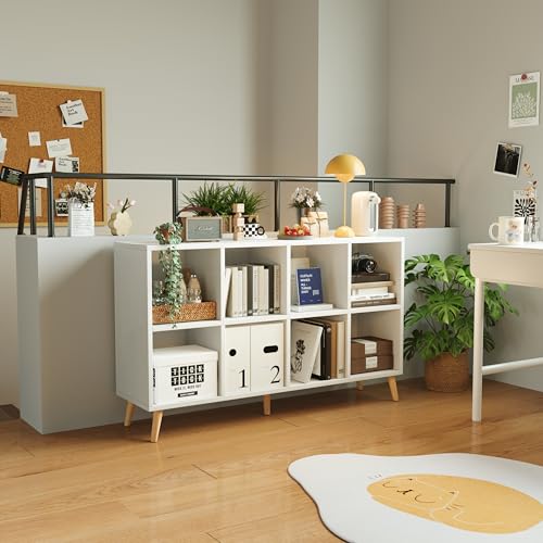 8-Cube Bookshelf 2-Tier Modern Wood Storage Organizer with Legs