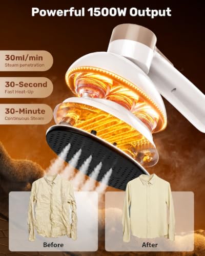 1500W Garment Steamer with 8 Fabric Settings and 400ml Tank