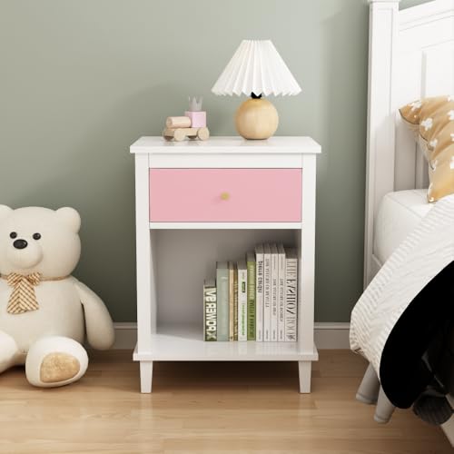 Modern Kids Nightstand with Drawer and Open Shelf for Bedroom