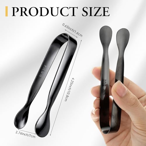 Thenshop Black Mini Stainless Steel Serving Tongs - 24 Pack, 4.25 Inches for Food & Party Use