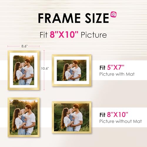 FIXSMITH 8x10 Gold Picture Frame Set of 2 with HD Plexiglass and Mat