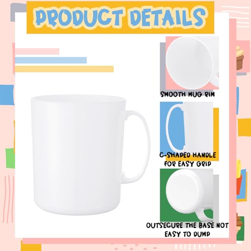 SiliFine 24 Pcs 12oz White Plastic Mugs with Handle — Reusable DIY Cups