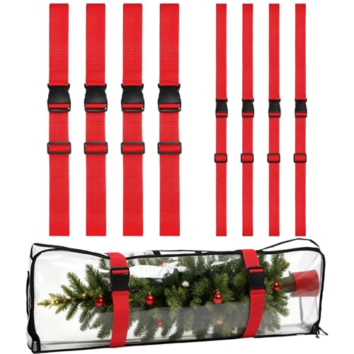 Amylove Red Christmas Tree Cinch Straps Set - 78.7 Inch Buckles, 8 Pack