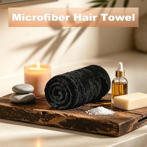 Puomue 6 Pack Black Microfiber Salon Towels - Soft, Absorbent, Fast Drying, 27x16 Inch