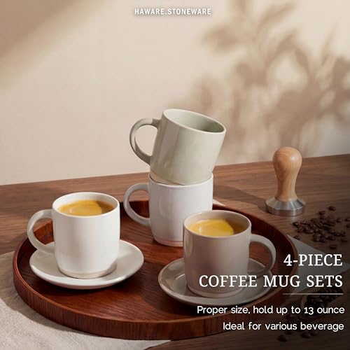 HaWare Speckled Multicolor 13oz Stoneware Coffee Mugs Set of 4 with Handles