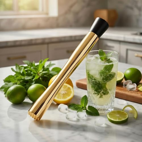 Homestia Gold Double-Sided Cocktail Muddler for Mojitos & Lemonade